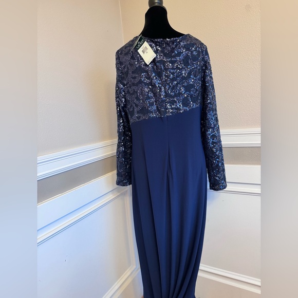 NWT Ralph Lauren - Long Sleeve Sequin Gown - Size 18 - Navy Blue - New w/Tags - Picture 2 of 7